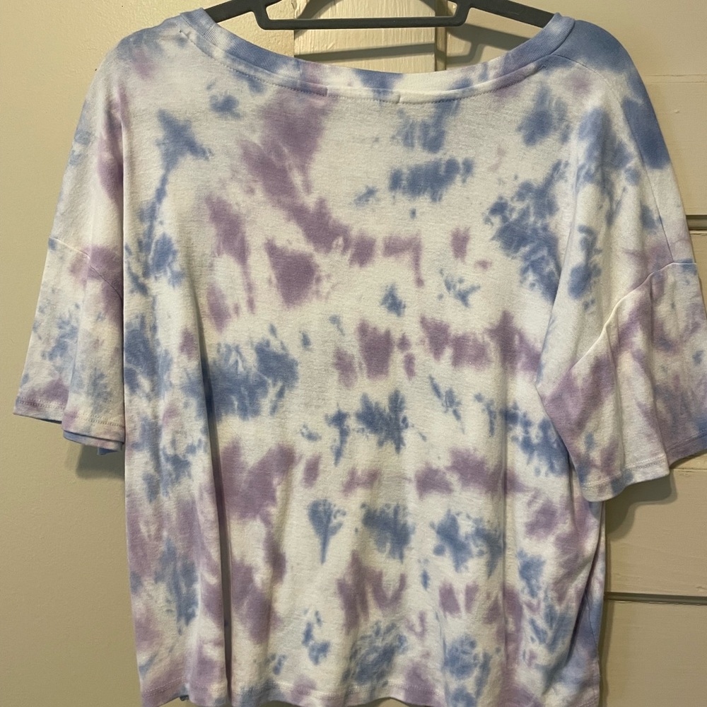 Purple and blue semi tie-dye slight crop top